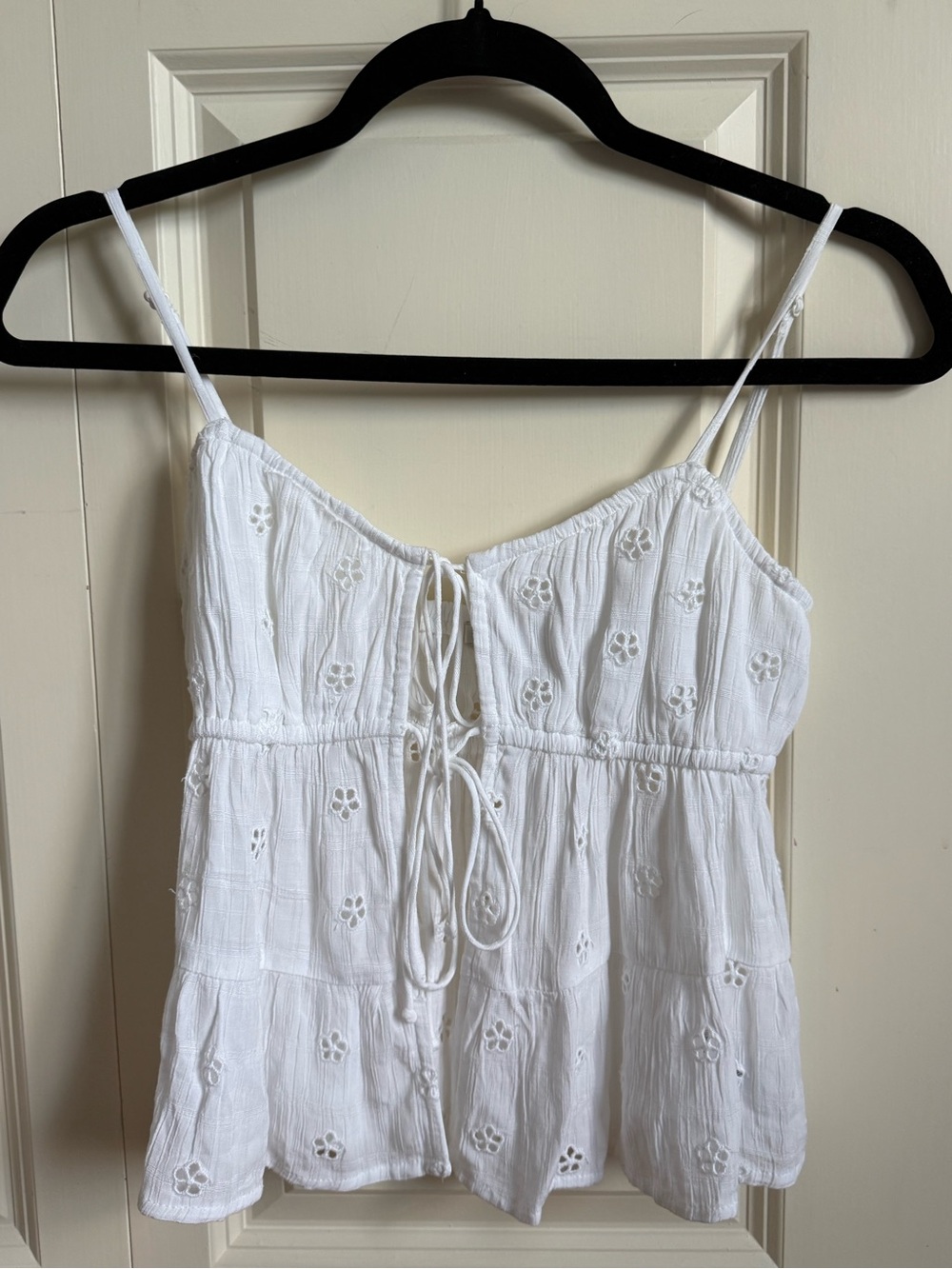American Eagle White Eyelet Tie-Front Top